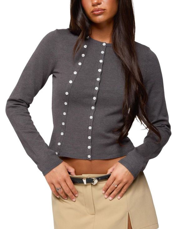 アディクテッド レディース アウター カーディガン ニット Edikted Hestia Button Up Knit Cardigan Dark-Gray グレー|ReVida 店