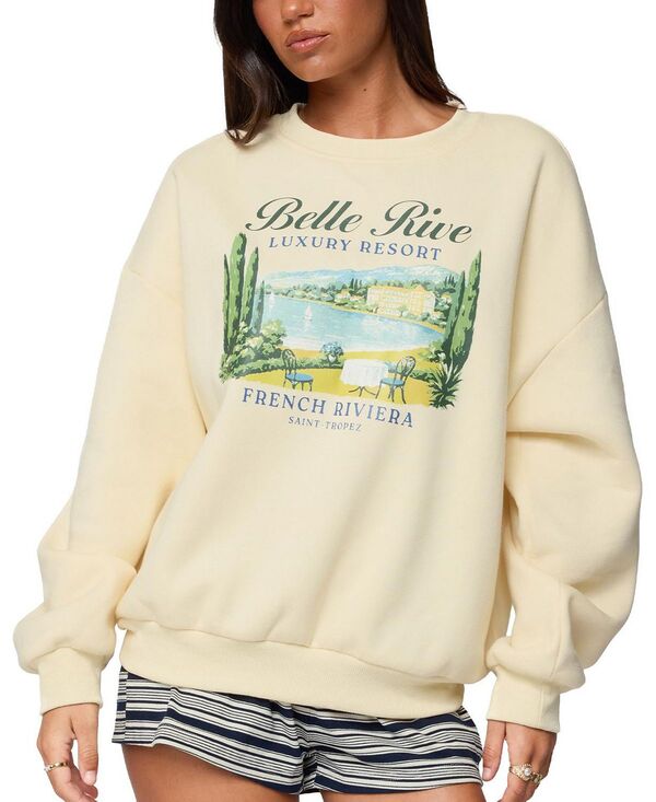 アディクテッド レディース アウター パーカー・スウェット プルオーバー Edikted French Riviera Oversized Sweatshirt Yellow 黄色