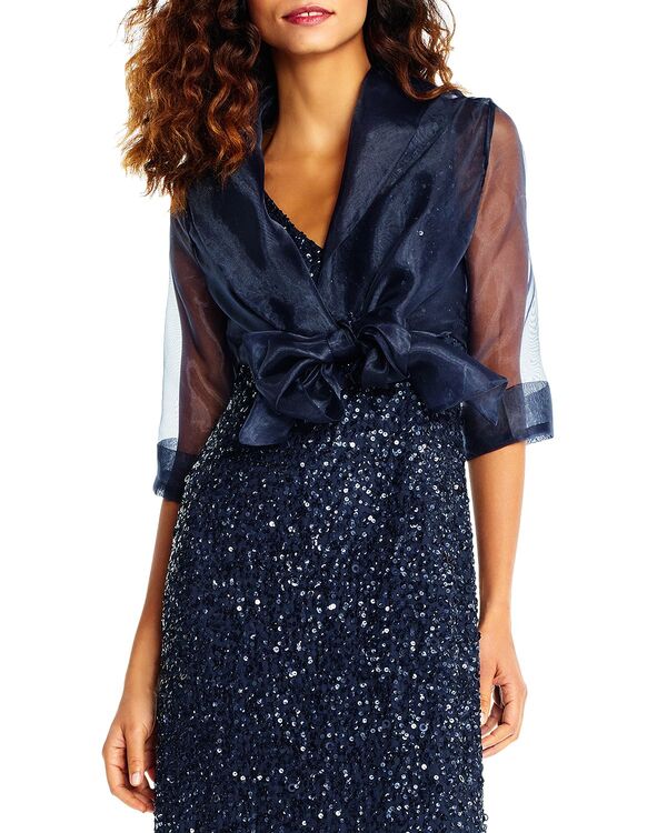 アドリアナ パペル レディース アウター ジャケット・ブルゾン Adrianna Papell Organza Tie Front Wrap Jacket Midnight｜ReVida 店