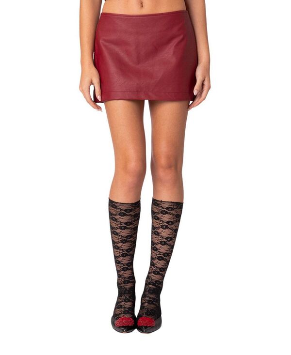 アディクテッド レディース ボトムスカート ミニ レザー フェイクレザー Edikted Aster Faux Leather Mini Skirt Burgundy バーガンディ｜ReVida 店