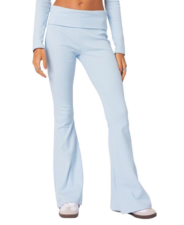 アディクテッド レディース ボトムス レギンス リブ Edikted Coffee Break Ribbed Flare Leggings Light Blue ブルー
