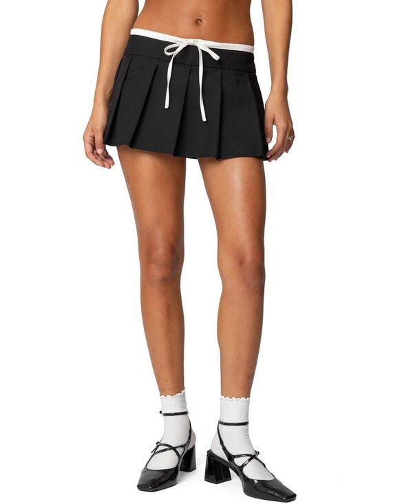 アディクテッド レディース ボトムスカート プリーツ ミニ コントラスト Edikted Contrast Drawstring Pleated Mini Skort Black And White ホワイト
