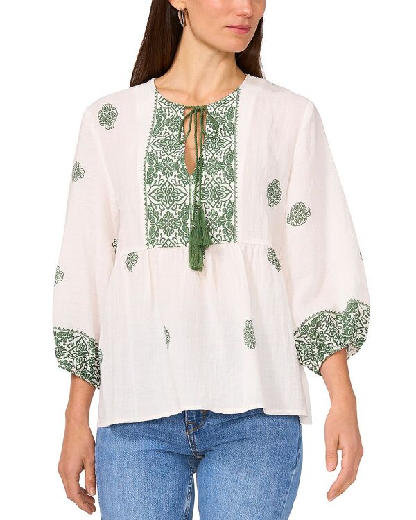 ヴィンスカムート レディース トップス シャツ ブラウス VINCE CAMUTO Neck Tie Peasant Blouse Dark Green グリーン