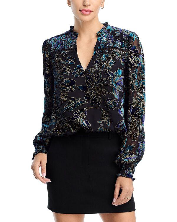 アクア レディース トップス プルオーバー 天鵞絨 トップ AQUA Velvet Burnout Boho Blouse - Exclusive Blue 青み