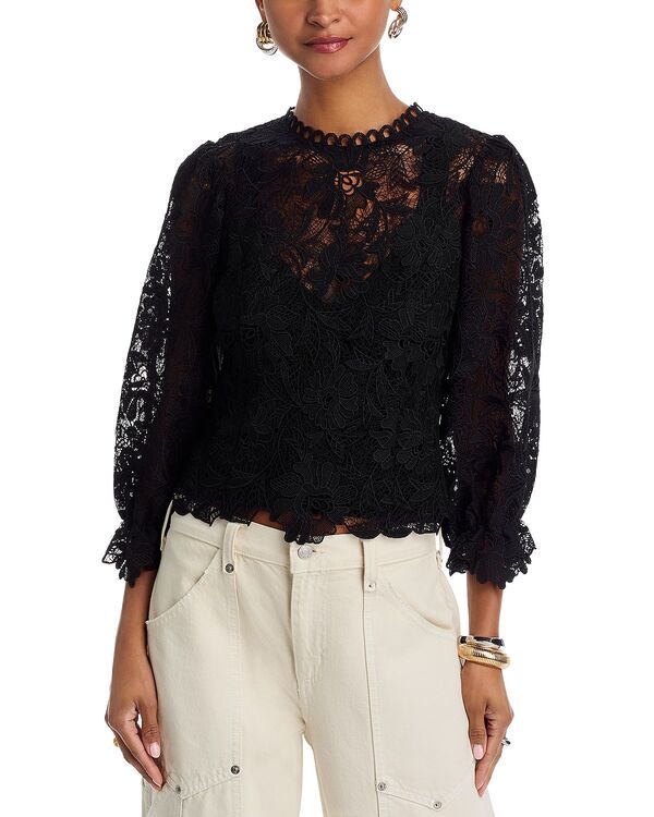 アクア レディース トップス シャツ レース AQUA Puff Sleeve Lace Top - Exclusive Black ブラック
