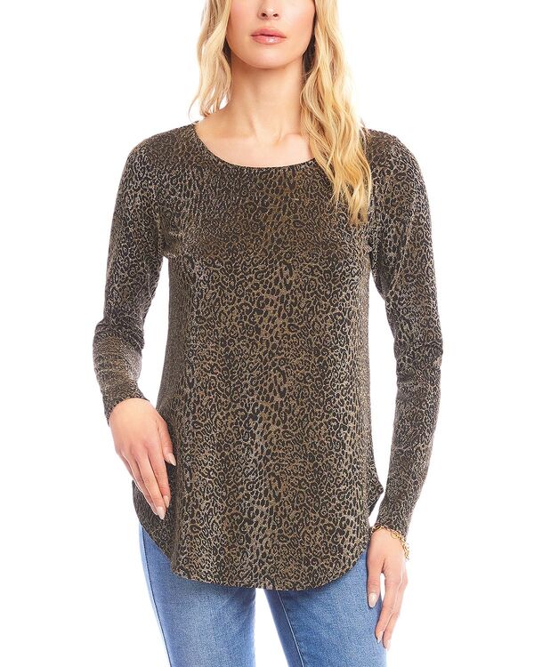 カレンケーン レディース トップス シャツ トール ニット Karen Kane Metallic Knit Shirttail Top Leopard アニマル