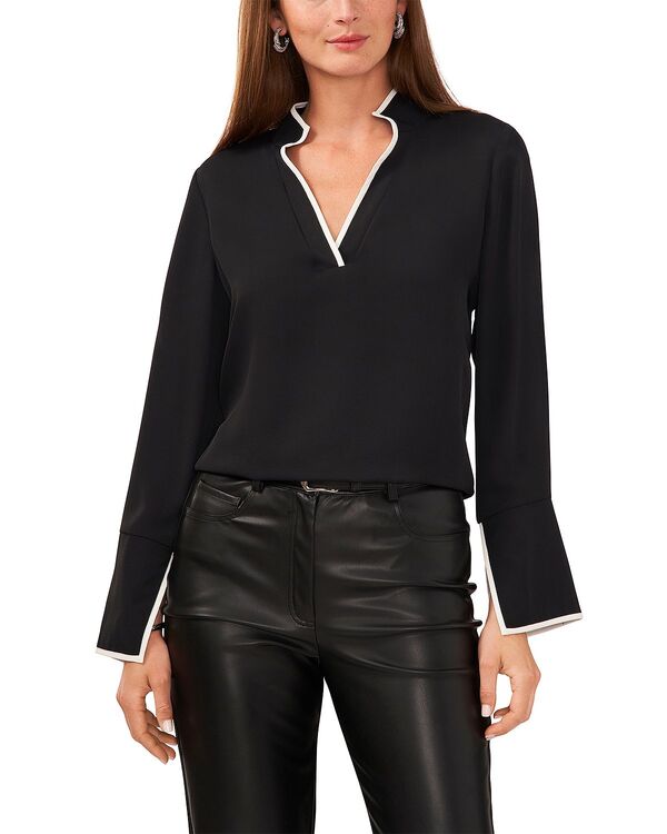 ヴィンスカムート レディース トップス シャツ コントラスト ブラウス VINCE CAMUTO Contrastrim Tunic Blouse Rich Black ブラック