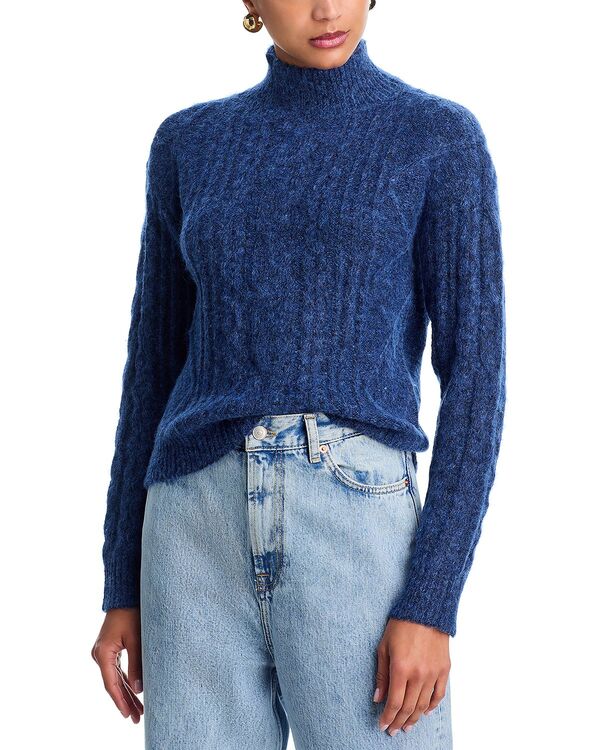 アクア レディース アウター ニット・セータートルネック AQUA Cable Kniturtleneck Sweater - Exclusive Blue Melange ブルー｜ReVida 店