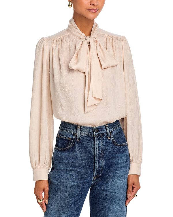 アクア レディース トップス シャツ トール ブラウス AQUA Metallic Bow Long Sleeve Blouse - Exclusive Champagne シャンパン