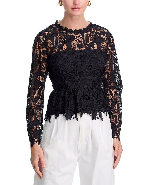アクア レディース トップス プルオーバー 御花柄 スピード競技 御花 AQUA Floralace Long Sleeve Top - Exclusive Black 黒いこと