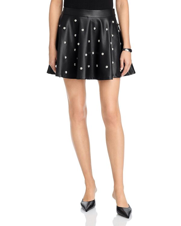 アクア レディース ボトムスカート ミニ レザー フェイクレザー AQUA Faux Leather Studded Mini Skirt - Exclusive Black ブラック