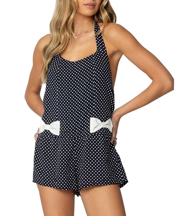 アディクテッド レディース トップス ジャンプスーツ ドット柄 ドット ロンパース ホルター Edikted Lena Polka Dot Halter Neck Romper Navy ネイビー｜ReVida 店