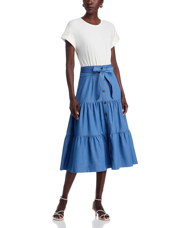ティー・タハリ レディース トップス ワンピース ティアード Tahari Mixed Media Tieredress White Star ホワイト