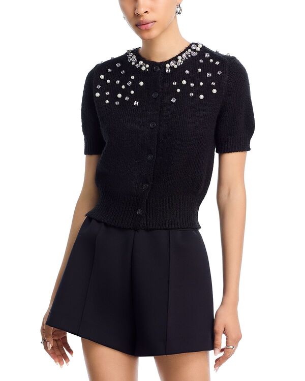 アクア レディース アウター ジレー スウェーター AQUA Embellished Cardigan Sweater - Exclusive Black 黒いこと