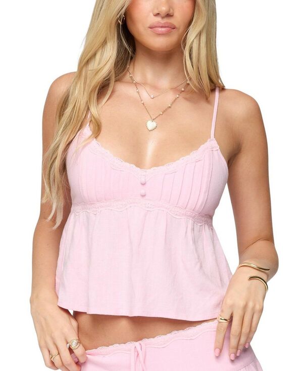 アディクテッド レディース トップス タンクトップリーツ レース Edikted Selene Lacey Pleated Tank Top Light-Pink ピンク