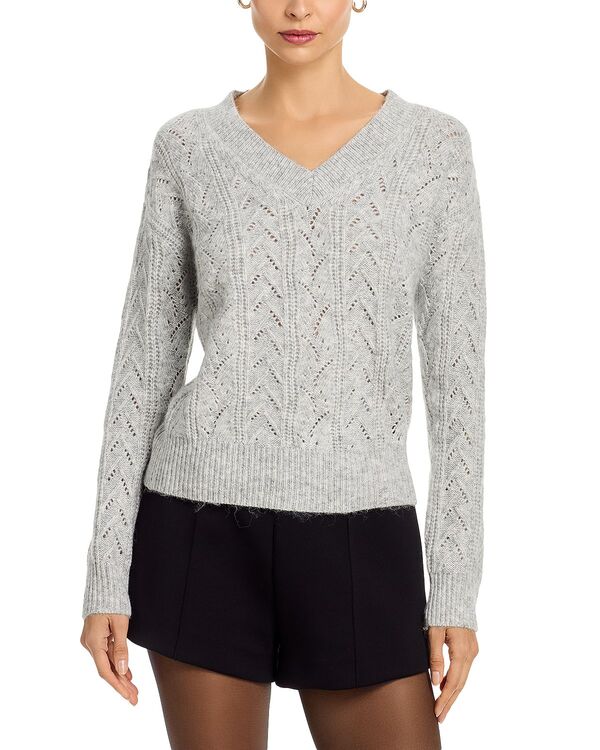 アクア レディース アウター ニット・セーター Vネック AQUA Brka Pointelle V Neck Sweater - Exclusive Grey Cloud グレー