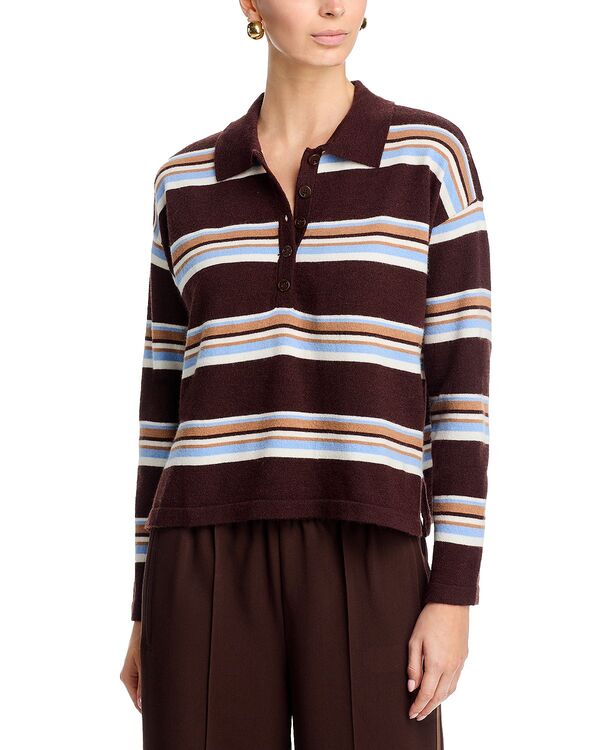 アクア レディース トップス ポロシャツ AQUA Striped Polo Top - Exclusive Brown ブラウン|ReVida 店