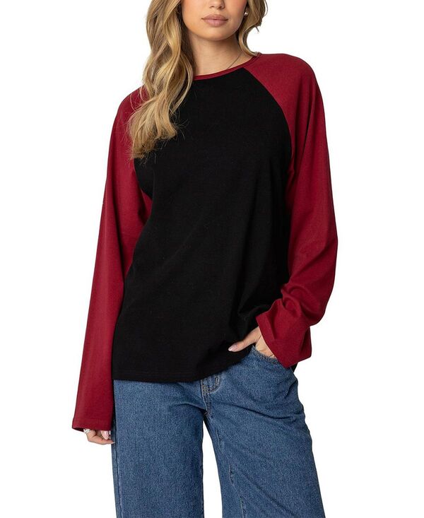 アディクテッド レディース トップス シャツ Edikted Oversized Raglan Long Sleeve T Shirt Black ブラック|ReVida 店