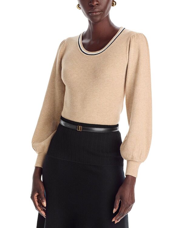 ティー・タハリ レディース アウター ニット・セーター Tahari Blouson Sleeve Tipped Sweater Stone Camel Heather ヘザー