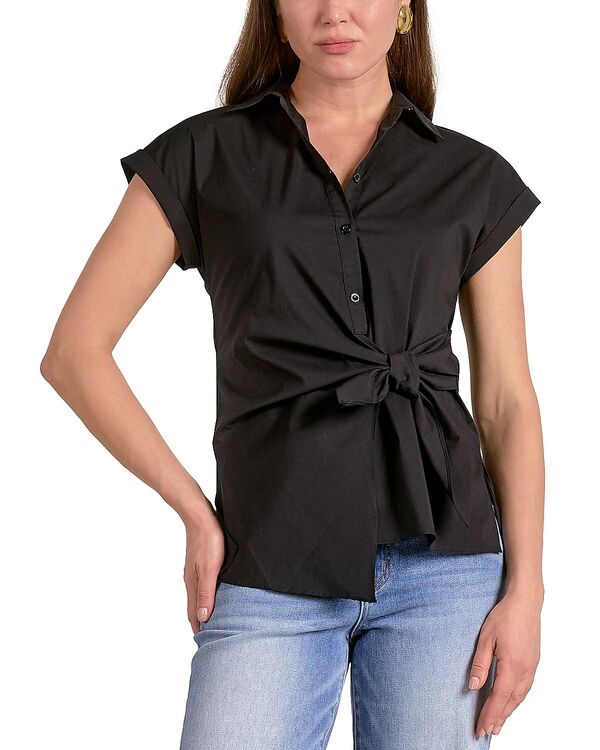 エラン レディース トップス シャツ ボタンダウン Elan Button Down Tie Waist Shirt Black ブラック 10,205円