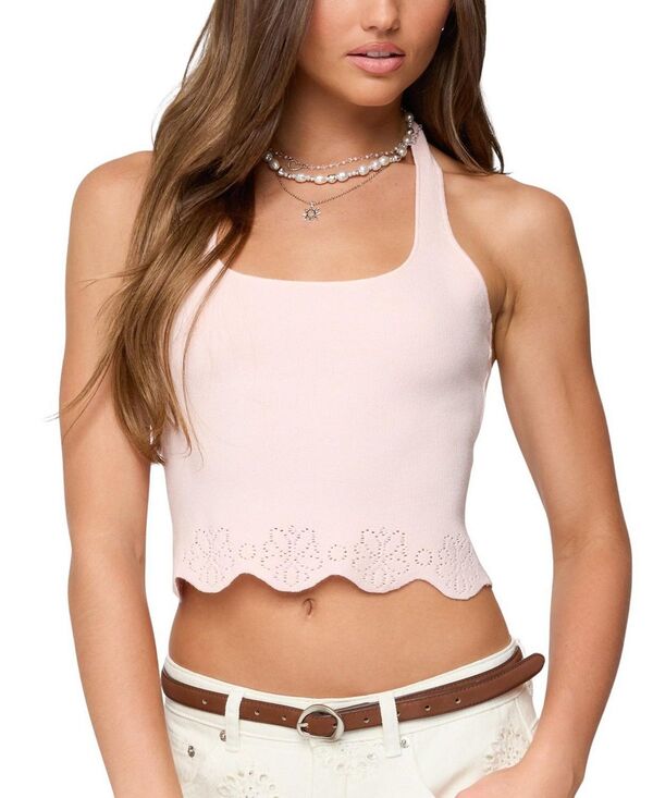 アディクテッド レディース トップス シャツ ホルター Edikted Jazmyn Scalloped Halter Top Light-Pink ピンク