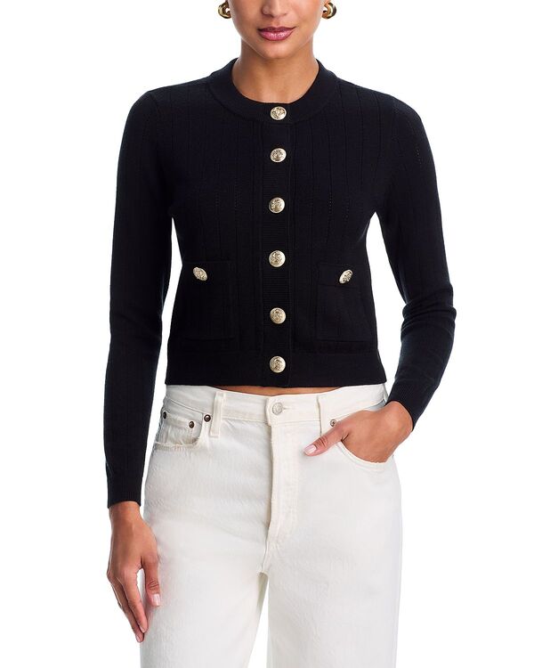 アクア レディース アウター カーディガン AQUA Long Sleeve Gold-Button Cardigan - Exclusive Black ブラック