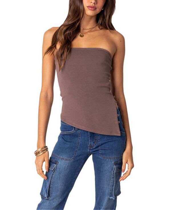 アディクテッド レディース トップス シャツ アシンメトリー Edikted Silviasymmetric Hem Top Brown ブラウン