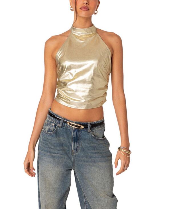アディクテッド レディース トップス シャツ トール ホルター Edikted Karter Metallic Halter Top Gold ゴールド