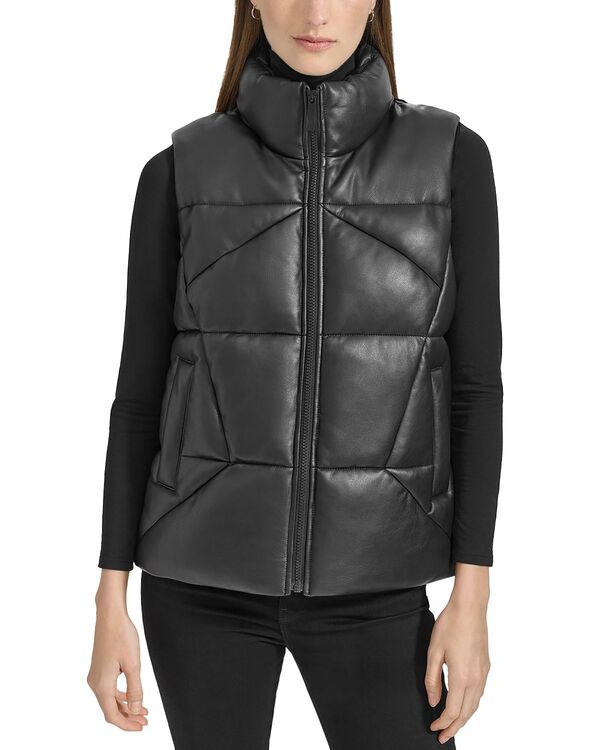 目じるしニューヨーク州 レディース アウター 限りない なめし革 フェイクレザー Marc New York Faux Leather Puffer Vest Black 黒いこと