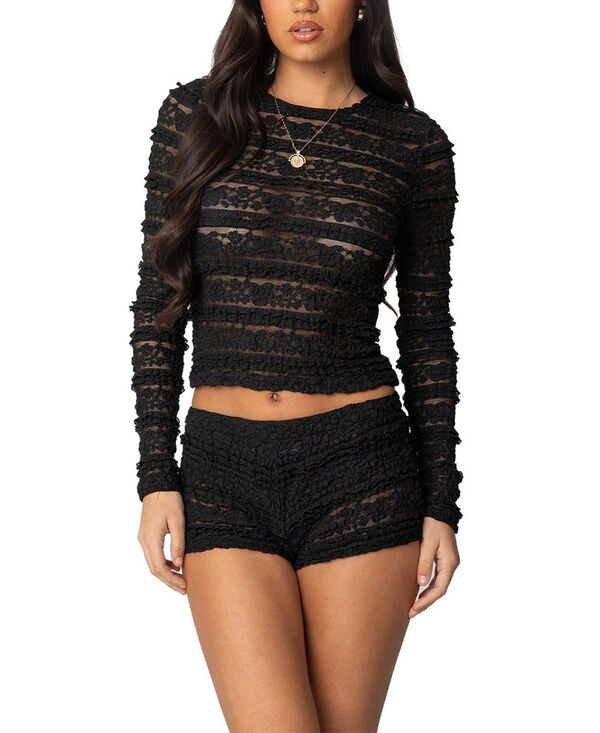 アディクテッド レディース トップス シャツ シアー レース Edikted Maisley Sheer Lace Top Black ブラック 8,986円