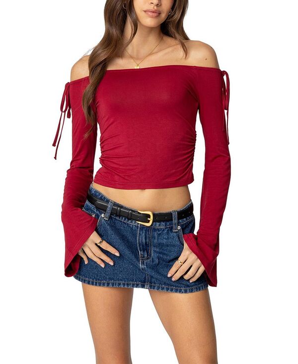 アディクテッド レディース トップス シャツ Edikted Keaghan Off Shoulder Top Burgundy バーガンディ