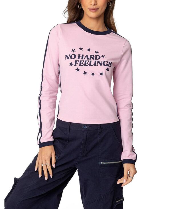 アディクテッド レディース トップス シャツ Edikted No Hard Feelings Long Sleeve T-shirt Pink ピンク