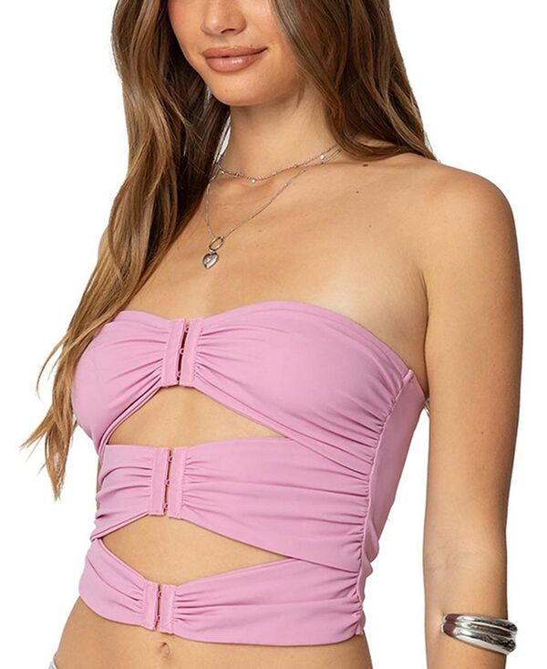 アディクテッド レディース トップス シャツ カットアウト ストラップレス Edikted Ariella Cut Out Strapless Topink ピンク