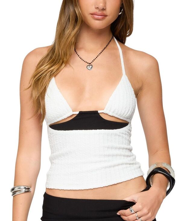 アディクテッド レディース トップス シャツ カットアウト ホルター Edikted Powell Textured Cut Out Halter Top White and Black ホワイト