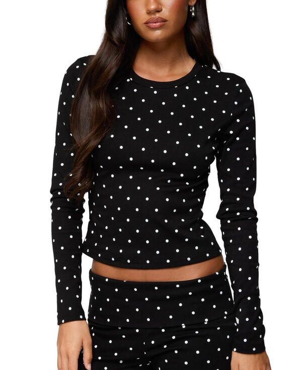 アディクテッド レディース トップス シャツ ドット柄 ドット Ediktedaliya Polka Dot Long Sleeve Top Black ブラック