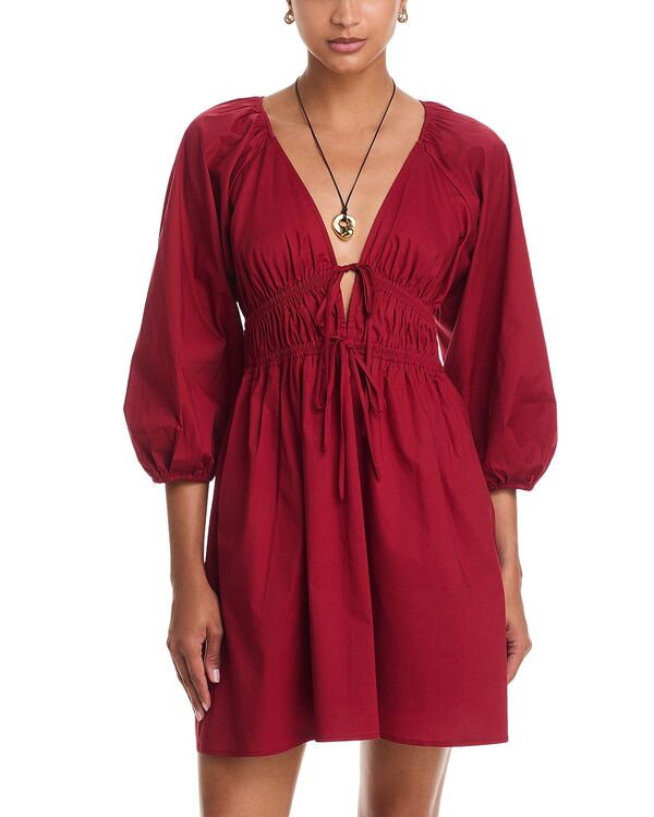 亭主もち レディース トップス 衣装 ミニ WAYF Leighton Poplin Mini Dress Crimson クリムゾン レディースファッション-ワンピース