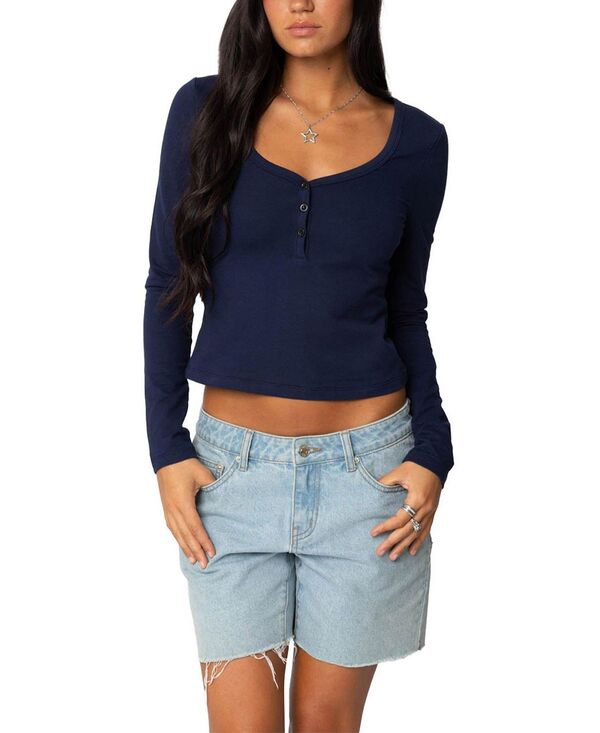 アディクテッド レディース トップス シャツ Edikted Leahenley Top Navy ネイビー