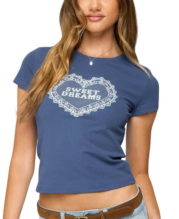 アディクテッド レディース トップス シャツ Edikted Sweet Dreams T Shirt Navy ネイビー｜ReVida 店