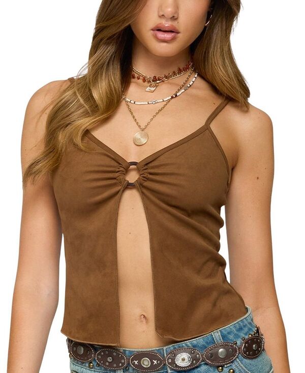 アディクテッド レディース トップス タンクトップ スエード Edikted Split Front Faux Suede Tank Top Brown ブラウン