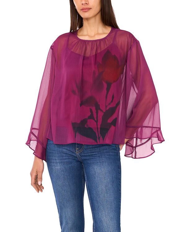 ヴィンスカムート レディース トップス シャツ クルーネック VINCE CAMUTO Crewneck Flutter Sleeve Top Sweet Plum プラム