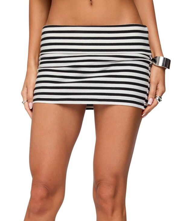 アディクテッド レディース ボトムスカート ミニ Edikted Rylan Striped Fold Over Mini Skort Black/White ホワイト|ReVida 店