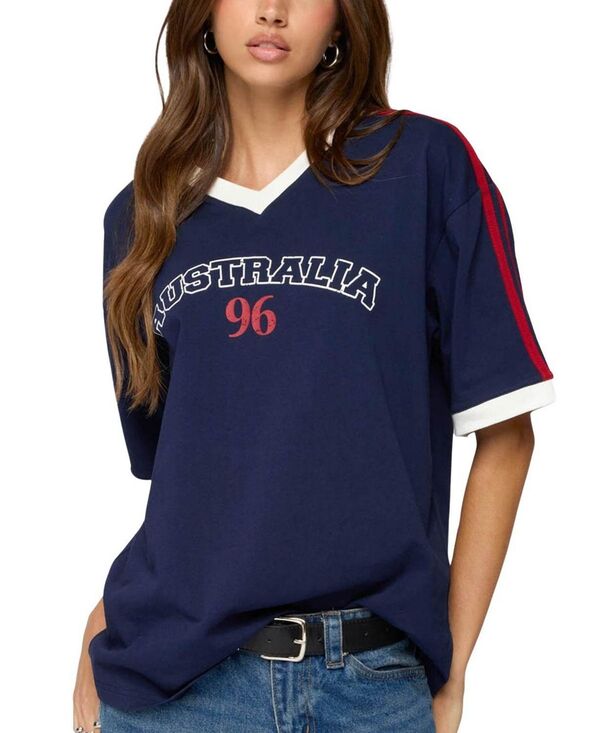 アディクテッド レディース トップス シャツ コントラスト Edikted Australia 96 Contrast Oversized T Shirt Navy ネイビー
