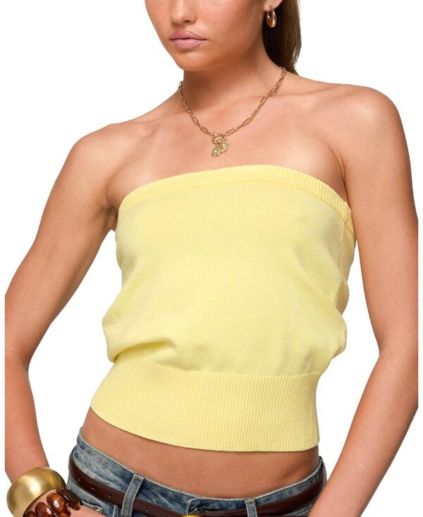 アディクテッド レディース トップス シャツ ストラップレス ニット Edikted Philipa Strapless Knitop Yellow イエロー|ReVida 店