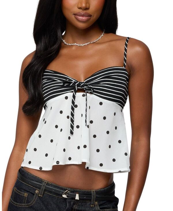 アディクテッド レディース トップス シャツ プリント Edikted Tilly Mixed Printop Black-And-White ホワイト｜ReVida 店