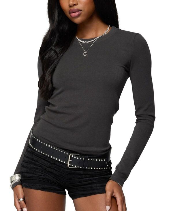 アディクテッド レディース トップス シャツ リブ Ediktedaphne Ribbed Long Sleeve T Shirt Dark-Gray グレー