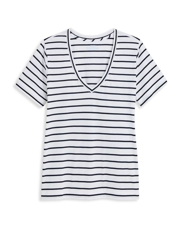 ヴァインヤードヴァインズ レディース トップス プルオーバー Vのど首 綿織物 Vineyard Vinestriped V Neck Cotton Tee White/Navy Stripe 白いこと