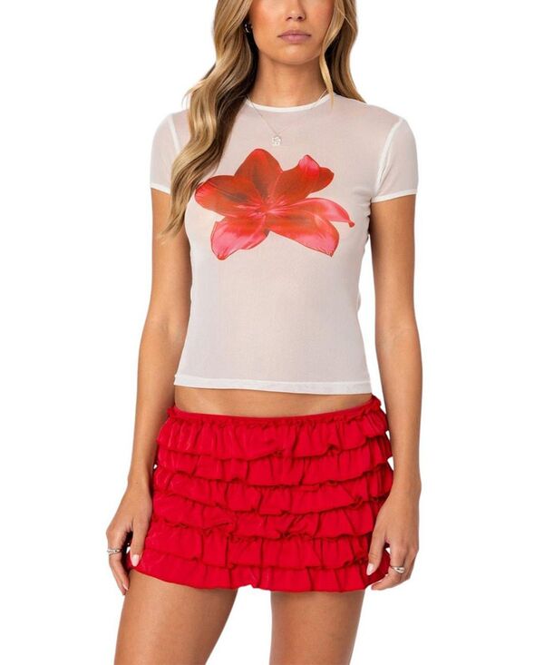 アディクテッド レディース トップス プルオーバー メッシュ シアー Edikted Aloha Sheer Mesh Tee White 白いこと
