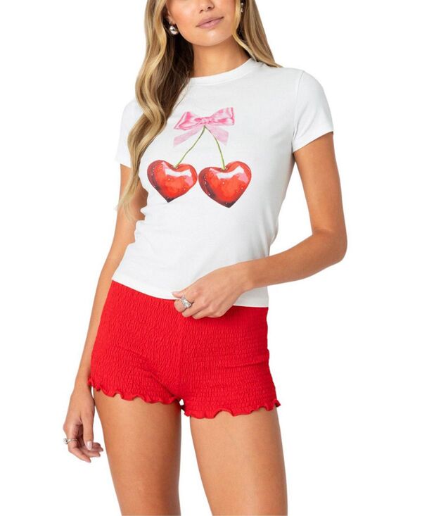 アディクテッド レディース トップス シャツ Edikted Cherry Heart Shirt White ホワイト シャツ・ブラウス-トップス