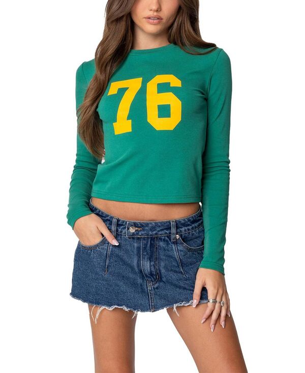 アディクテッド レディース トップス シャツ Edikted 76 Long Sleeve T Shirt Green グリーン