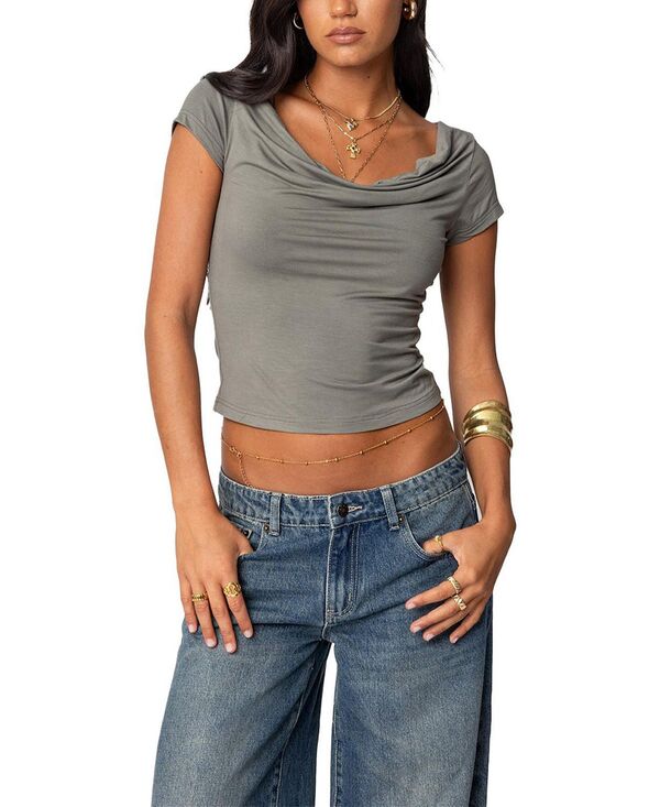 アディクテッド レディース トップス シャツ Edikted Javi Cowl Neck Top Gray グレー